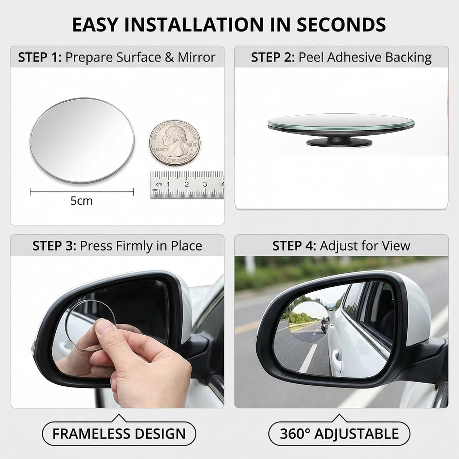 2 Pack Blind Spot Mirror, Adjustable HD Side Mirror Blindspot, Universal Convex Car Safety Accessory, Clear View Mirror for Daily Driving (Round)