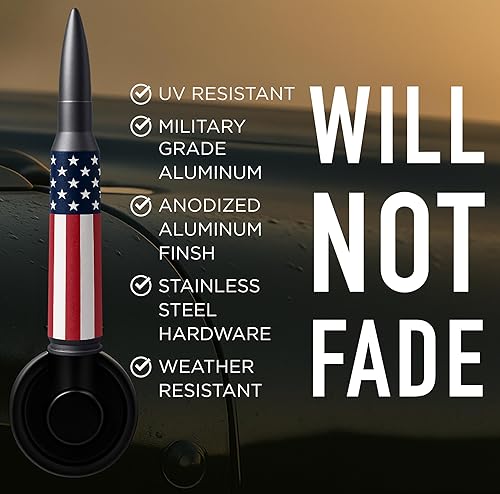 Miniatura 7 de EcoAuto Badass Bullet Antenna para Jeep Wrangler JKJL (2007+) y Gladiator - Antena antirrobo y duradera para camión - Accesorio Jeep (bandera