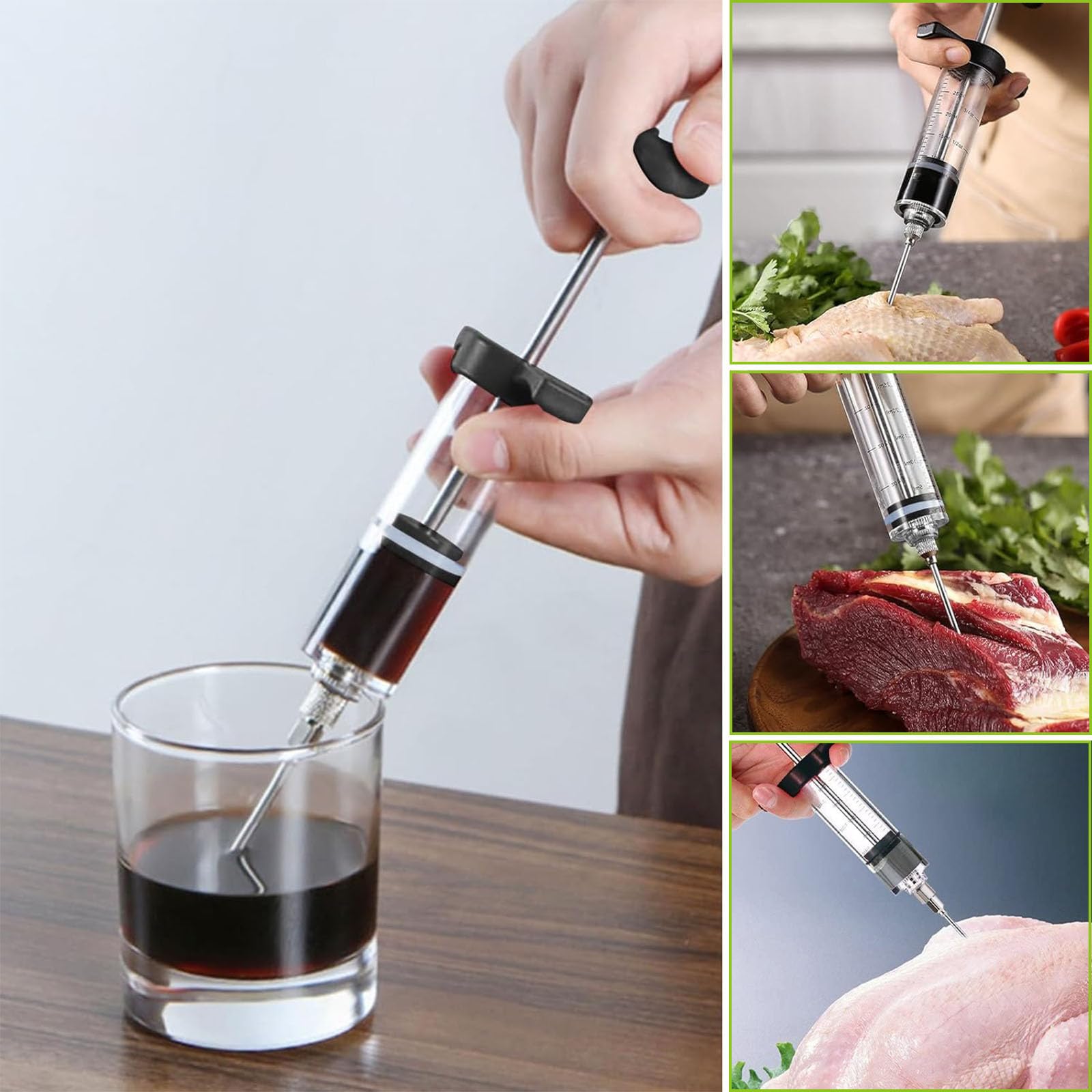 Fleischspritze, Marinadenspritze, Fleischinjektoren zum Räuchern und Grillen 30 ml, Meat Injector, Fettinjektornadel, Marinierspritze, Gewürzspritze, Injektor-Marinaden für Fleisch, Pute, Rind