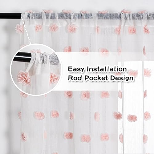 Miniatura 2 de MYSKY HOME Cortinas largas para sala de estar, 95 pulgadas de largo, para dormitorio, cortinas bohemias con pompones y bolsillo para barra, 2