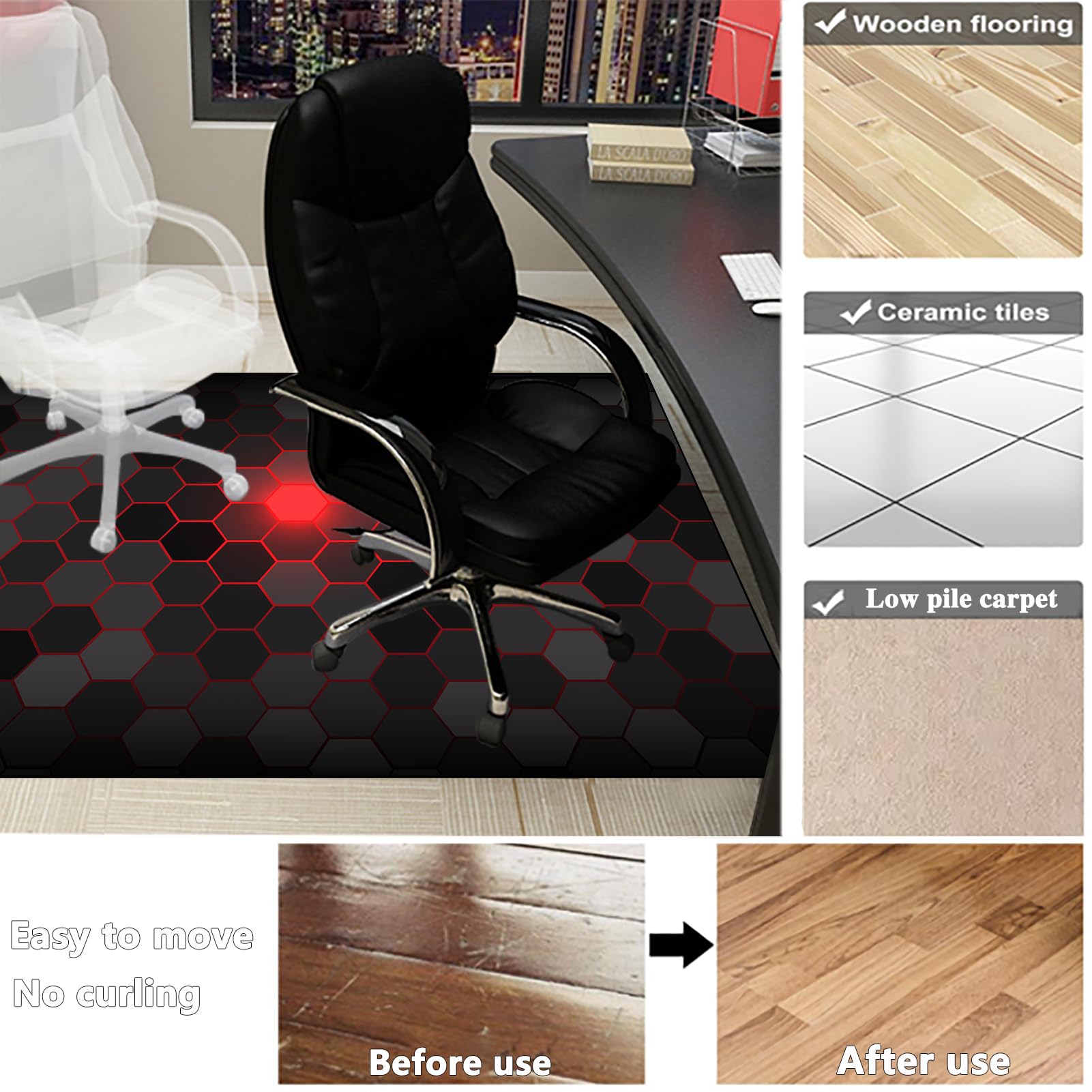 Bodenschutzmatte für Teppiche rutschfest, Rechteckig Bodenmatte, Stuhlunterlage Gaming Bürostuhl Stuhlmatten, Bürostuhl Matte, Schreibtischstuhl Unterlage für Parkett, Laminat, Hartböden 120 x 140 cm