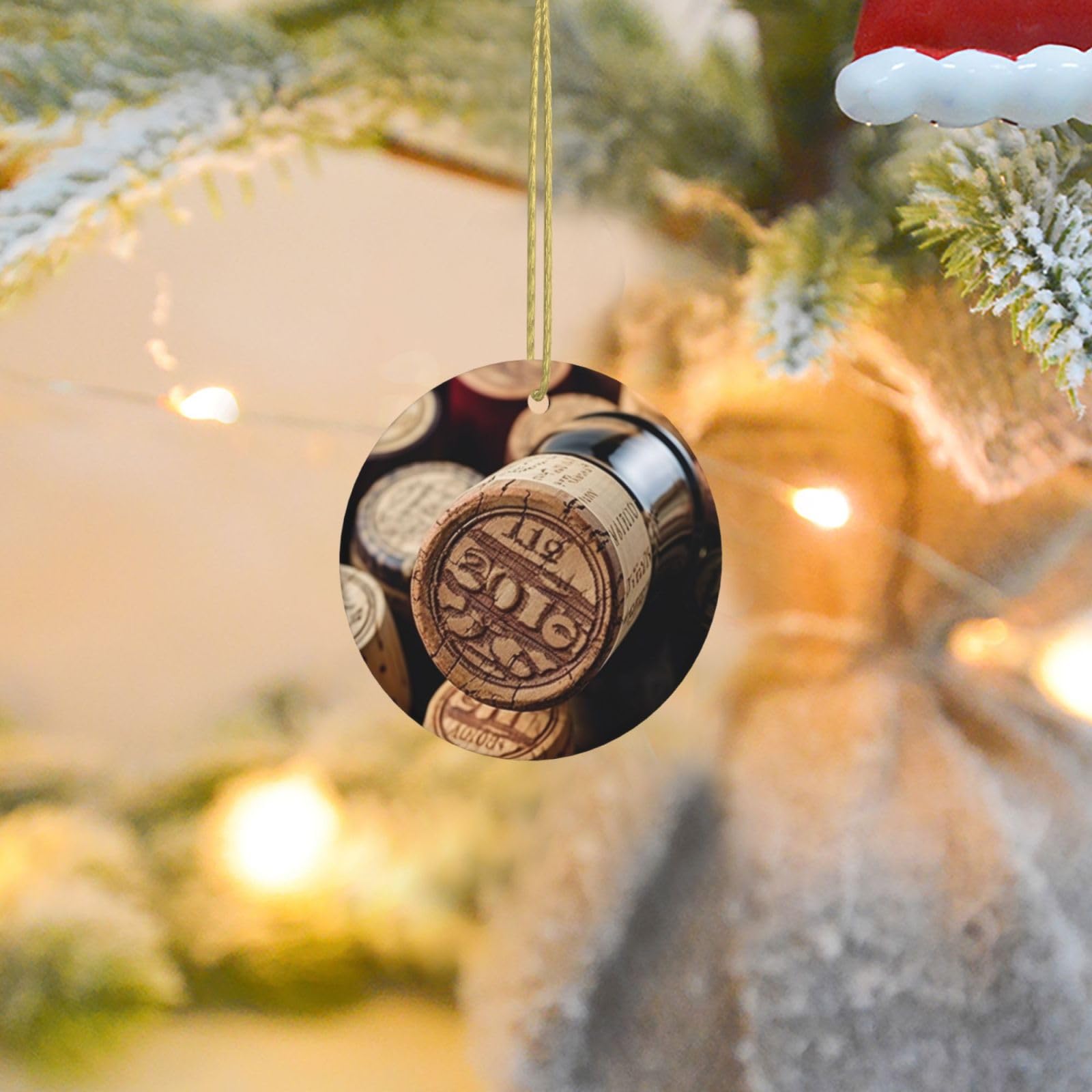 Christmas Ornaments for Christmas Tree Decoration Ceramic Hanging Wine Bottle Stopper with Vintage Ornament with Gold Ribbon Crafts Round Pendant for Keepsake Gifts Glass Xmas Decor Party Supplies