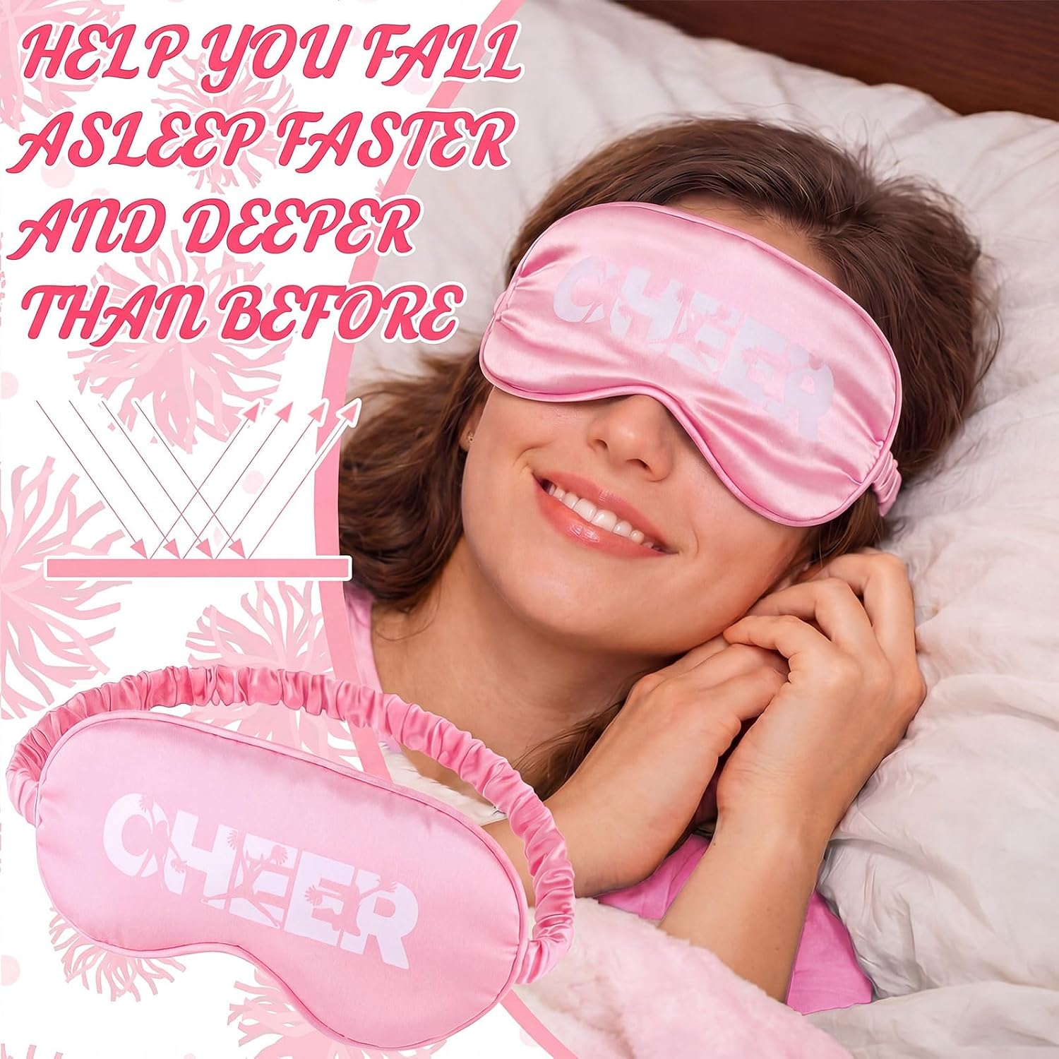 Cuffbow 12 Pcs Cheer Gifts Bulk Cheer Silk Sleep Masks Adjustable,Pink image 5