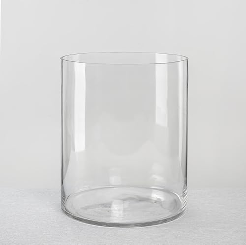 CYS Excel Large Clear Glass Cylinder Vase (H:12" D:10") Flower Vase Centerpieces Hurricane Floating Pillar Candle Holder Terrarium Planter
