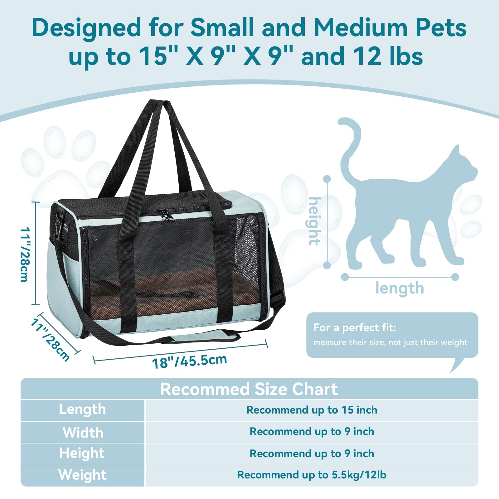 PETSFIT Soft-Sided Cat Carrier with Patented Safety Buckles, Lockable Zippers & Safety Tether,Escape-Resistant Travel Pet Carrier for Car Rides & Vet Visits, Airline Approved Under-Seat, Up to 12 lbs - image 5