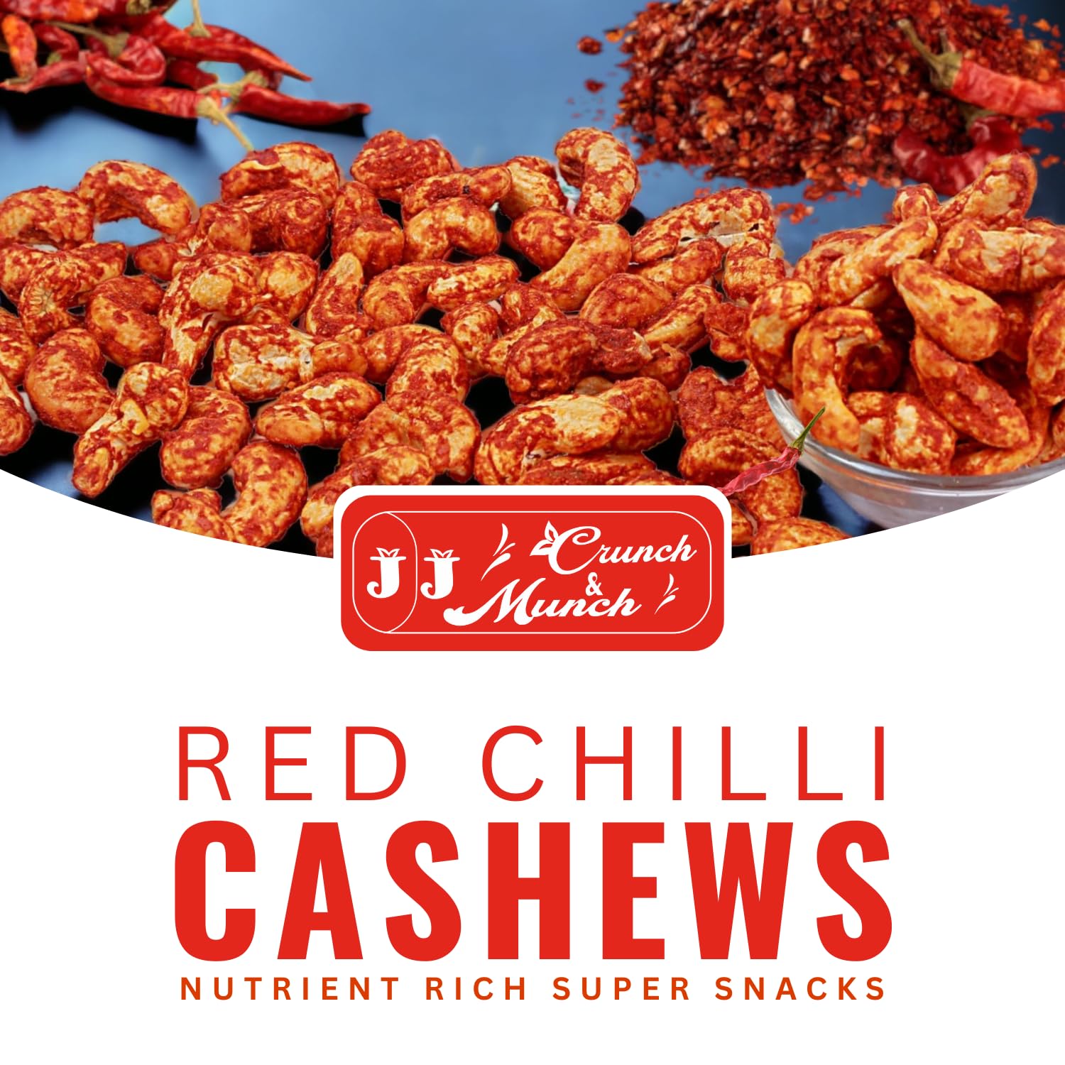 J J crunch N munch Natural Cashew Red Chili Roasted | Whole Crunchy Kaju Spicy Nutritious & Delicious Dry Fruits (Pack of 1) 4