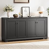 ONBRILL 60" Modern Black Buffet Sideboard Cabinet with 4 Doors, Adjustable Shelves - Storage Console for Kitchen, Living Room