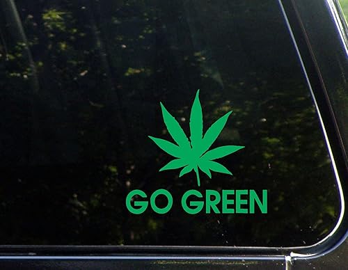 Go Green - Marihuana (4-1/2 pulgadas x 3-3/4 pulgadas), calcomanía troquelada verde para ventanas, automóviles, camiones, computadoras portátiles,
