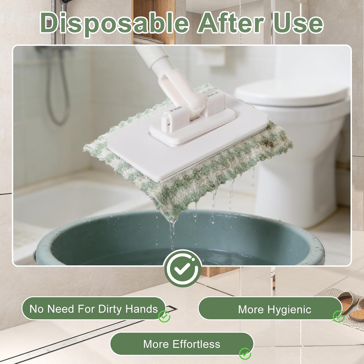 Mini Mop for Corners,Cloth Changing Mini Mop,Zero Touch MiniMop,Automatic Hands Free Push Pull Handle,Disposable Dust Mop with 10 Reusable Cloths for Wall Bathroom Toilet Corners Cleaning