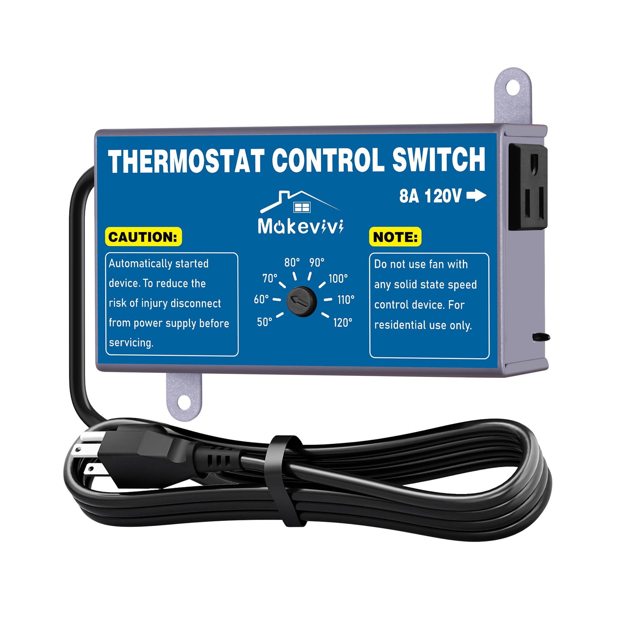 Paquete de 2 controladores de termostato para ventilador de ático, interruptor de control de temperatura ajustable con enchufe, protector de sobrecarga y sobretensiones, termostato de ventilador de