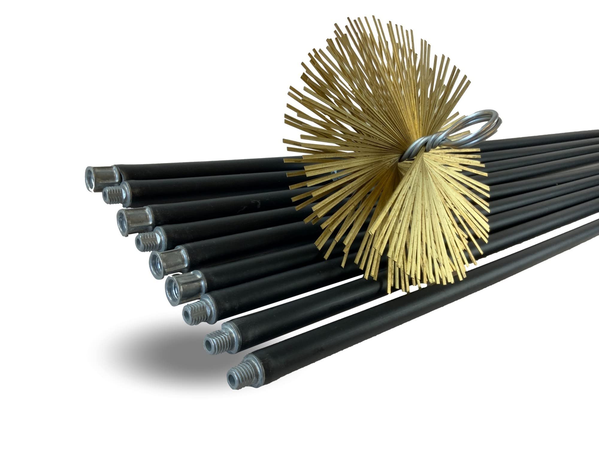 Kit de ramonage classique conduits non gainés | Hérisson acier plat | Ø 250 mm | 9 * 1,4 m | 9 cannes noires Ø 17mm creuses | Cheminées | Kibros 4KIT25ALO