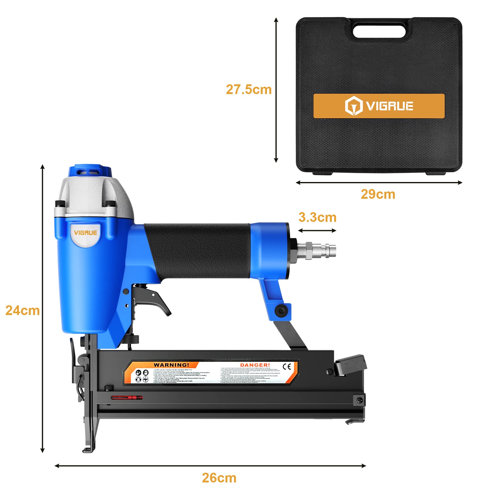VIGRUE Ultimo stile chiodatrice ad aria compressa F50/9040, morsetto 2 in 1 e pistola per unghie (chiodi fino a 50 mm, morsetti fino a 40 mm) con set di accessori