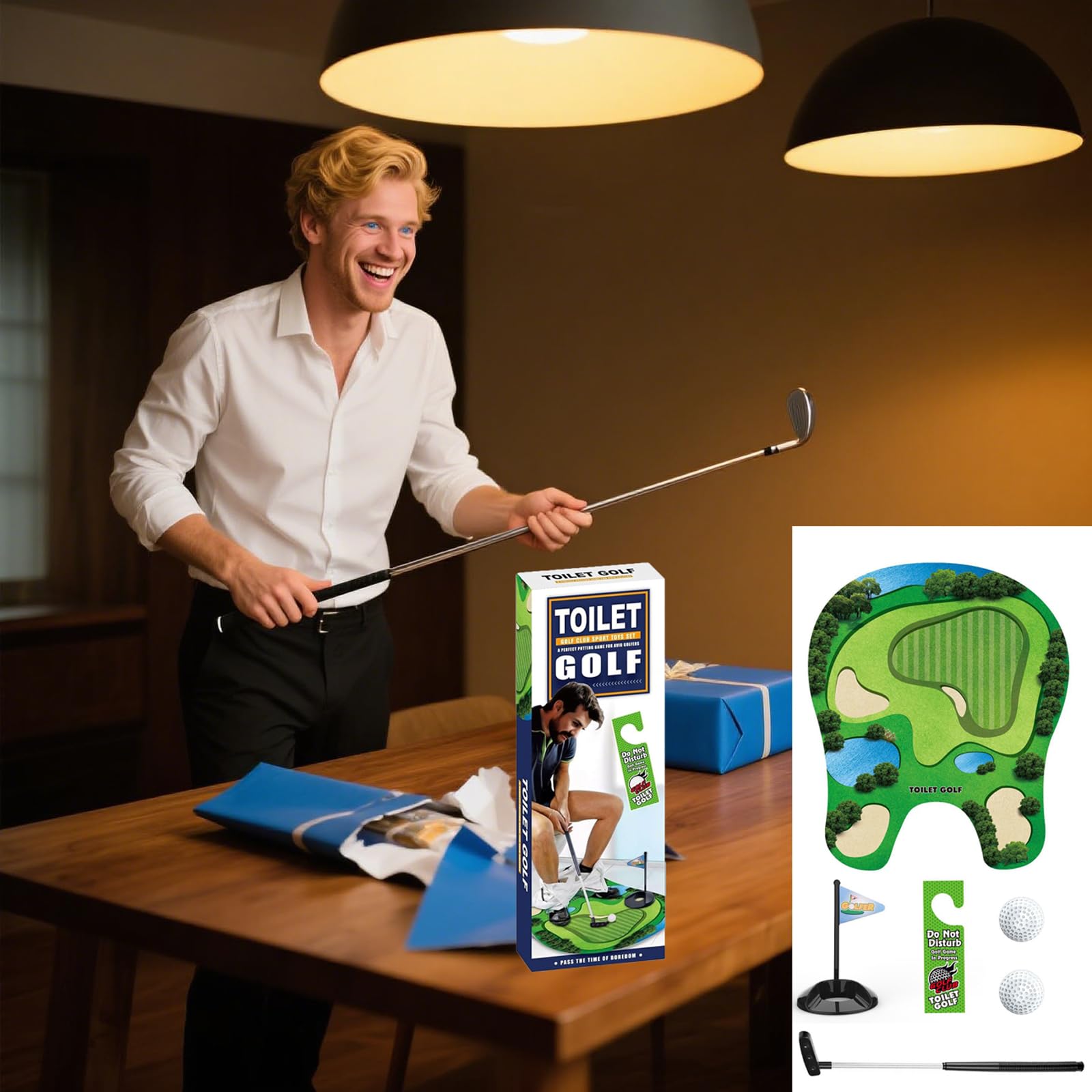 Bathroom Mini Golfing Practice Golf Toilet Game Set Regali Divertenti per Giocatori di Golf