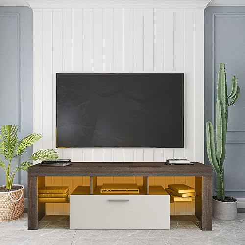 Miniatura 38 de Soporte de TV LED para televisores de hasta 70 pulgadas, centro de entretenimiento de alto brillo de mediados de siglo con armarios de Negro