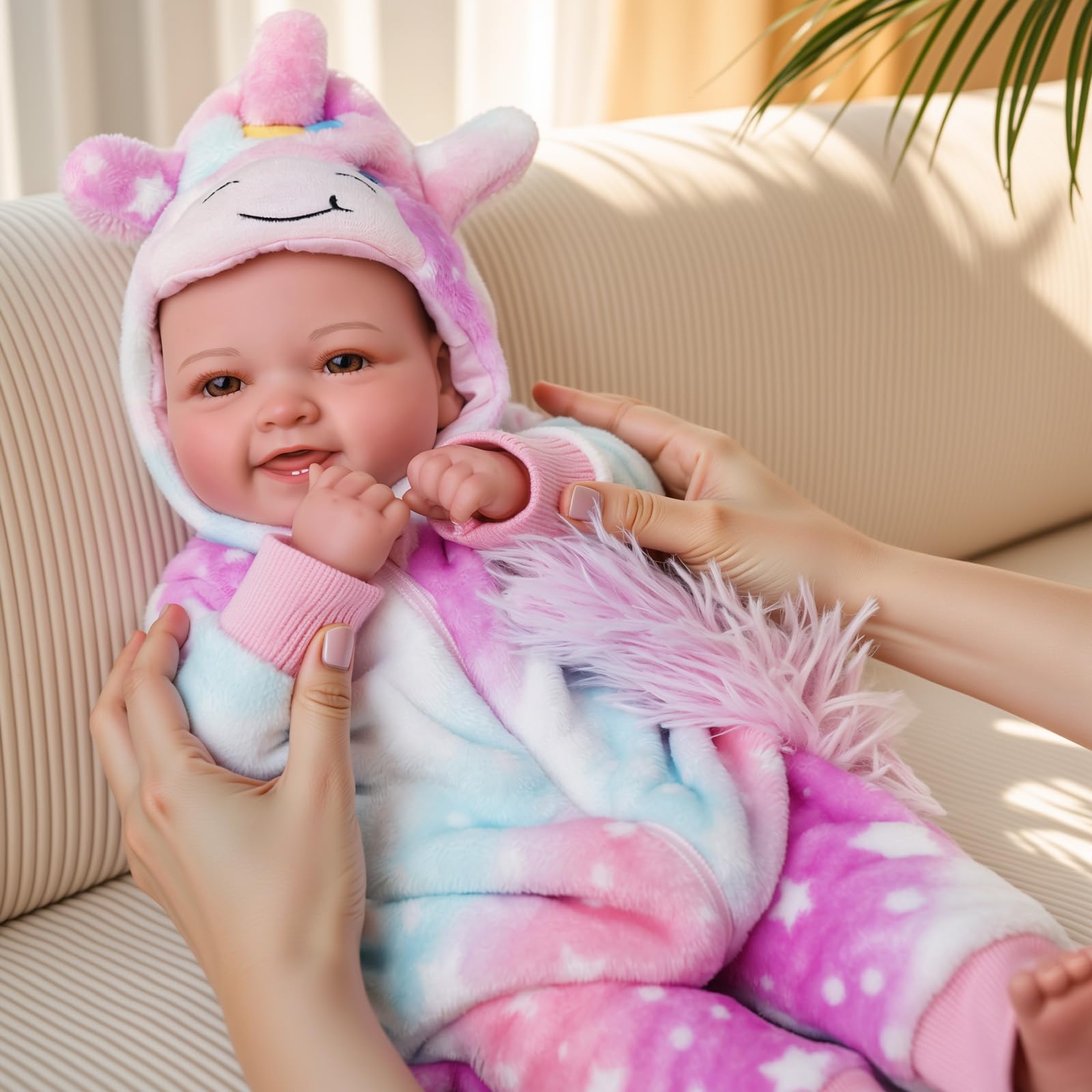 BABESIDE Muñeca de bebé de 43 cm / 17 Pulgadas con Cuerpo de Tela, muñeca con Encantador Atuendo, Chupete y biberón como Regalo para niños a Partir de 3 años