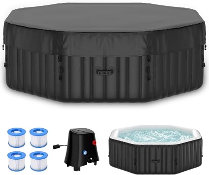 75" X 75" X 25" Hottub, 4-6 Person Inflatable Hot Tub, Portable Blow Up Hot Tub Octagonal Portable Outdoor Spa with 130 Bubble Jets and Heater Pump, Filter