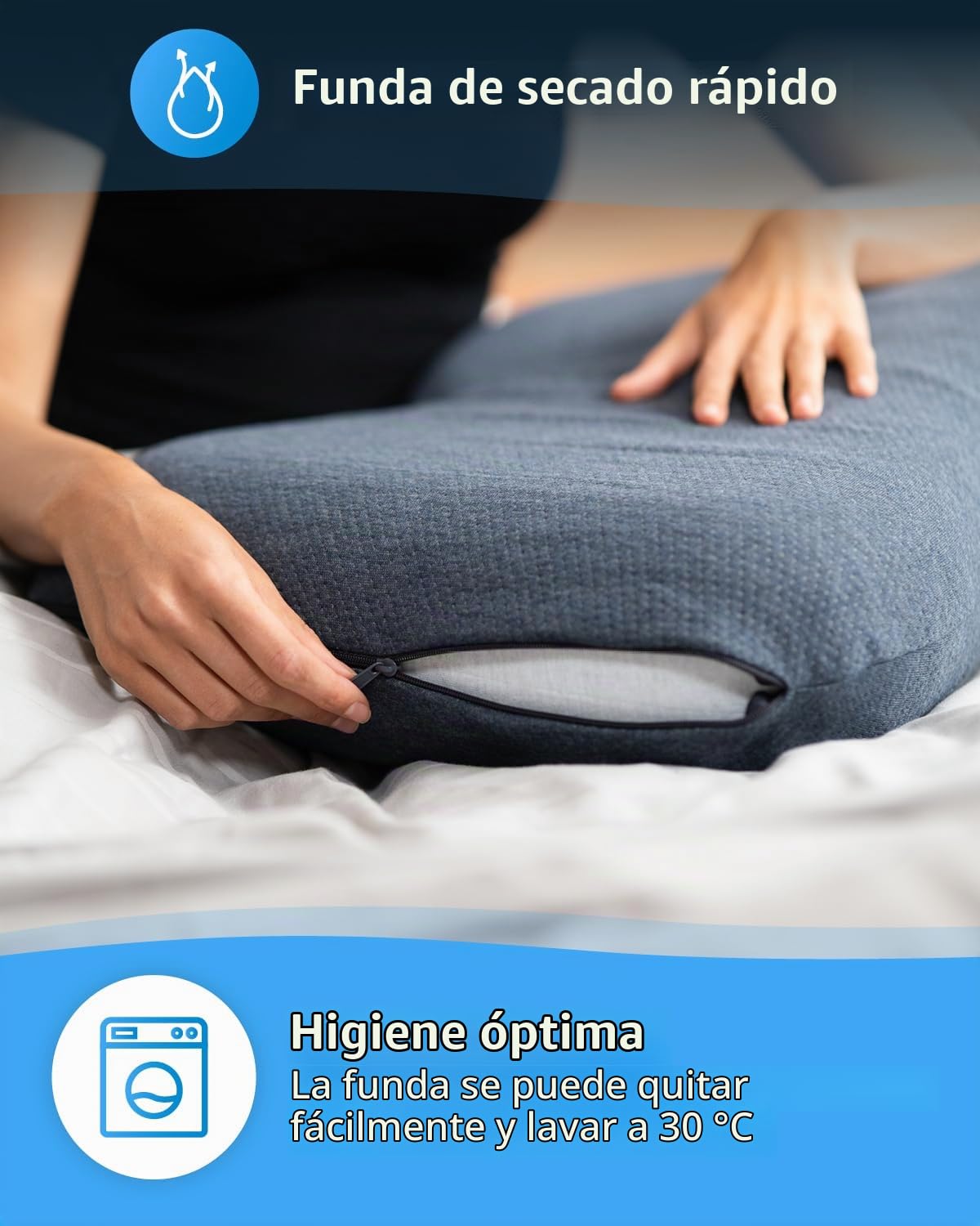 Almohada cervical NuMOON QuickDry de espuma viscoelástica, funda climática de secado rápido, almohada para dormir de lado y boca arriba, almohada ergonómica con hueco para la cabeza, 55 x 40 x 12 cm