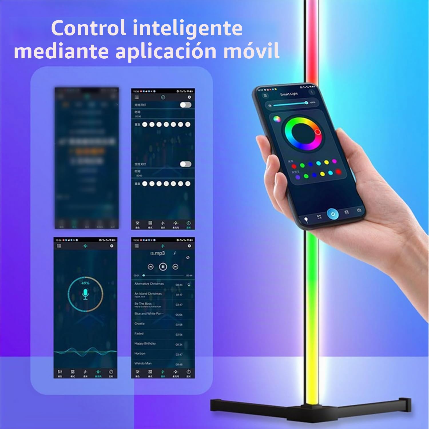 Lámpara de pie LED, lámpara de esquina RGB inteligente de 142 cm con aplicación y control remoto, 16 millones de colores + luz ambiental que cambia de color de escena con sincronización de músi white