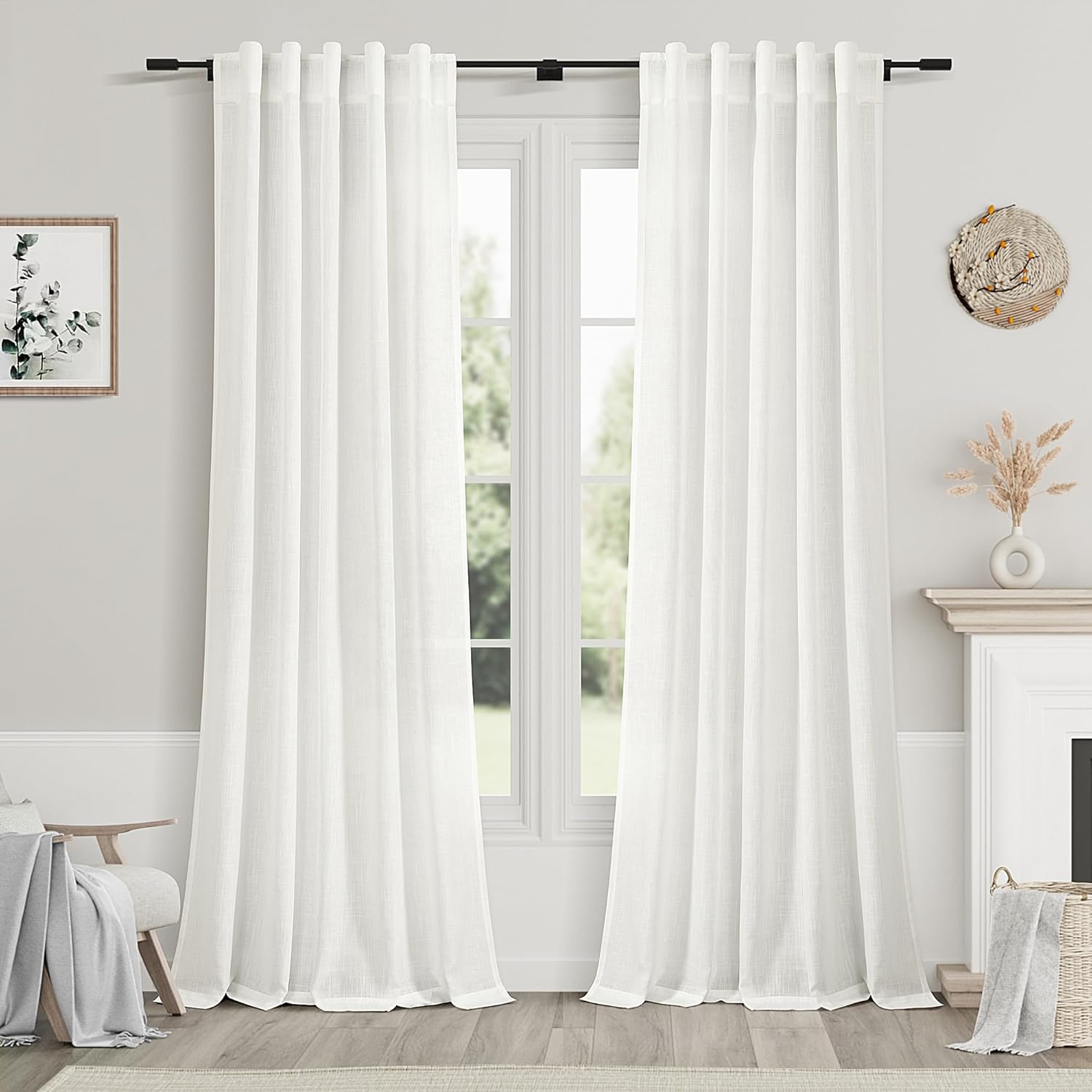 Nanspring Ivory Linen Curtains 84 Inch Length 2 Panels Set for Living Room Back Tab Light Filtering Semi Sheer Curtain for Bedroom Farmhouse Drapes, 40x84 Inch, 2 Panels