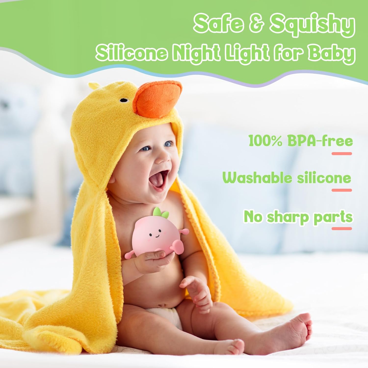 Veilleuse pour enfants, Lampe de nuit en silicone pour enfants, lampe de table rechargeable, lampe de chevet, veilleuse décorative pour chambre à coucher, salon, salle à manger (Pêche)