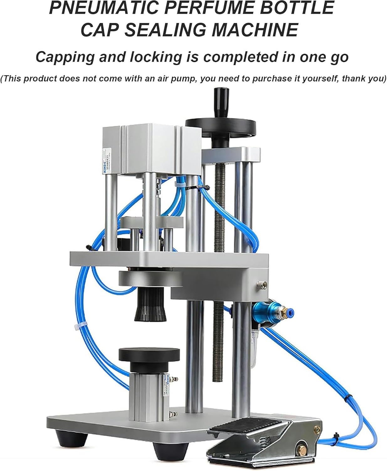 Stainless Steel Press Capping Machine, Pneumatic Perfume Bottle Sealing Crimping Machine, Adjustable Height, with Foot Switch, for Perfume Bottles, Aluminum Cap~/