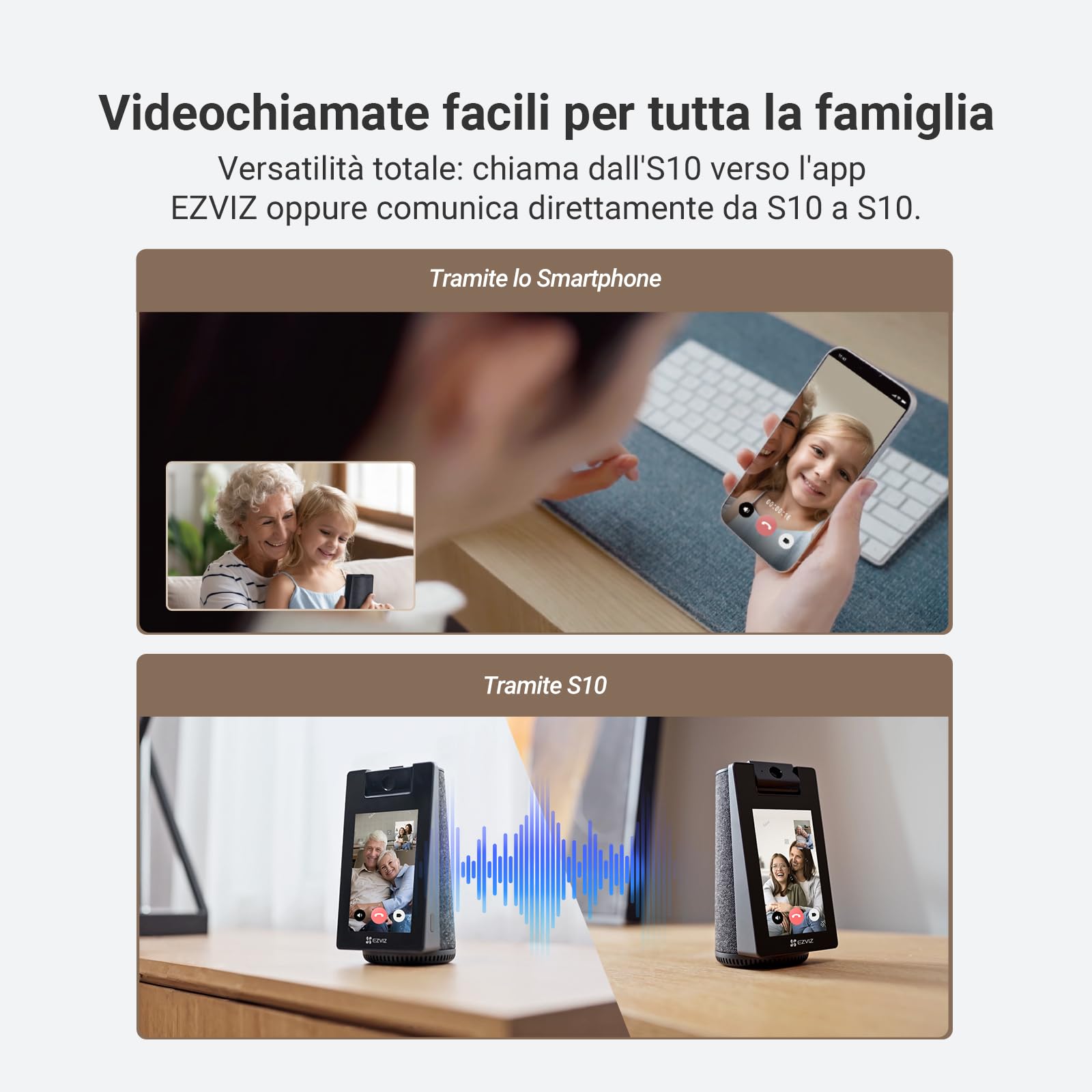 EZVIZ Telecamera WiFi Interno 2K+ 360° con Videochiamata, Rilevamento AI Persone/Animali/Pianto, Monitoraggio Bambini e Anziani, Album Digitale e Altoparlante Bluetooth, WiFi Dual-Band 2,4/5GHz, S10