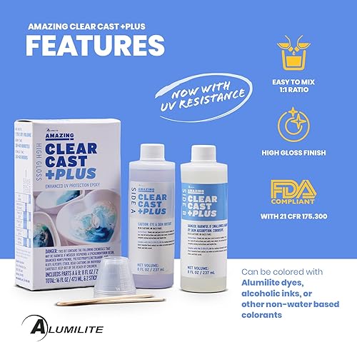 Miniatura 3 de Alumilite Amazing Clear Cast Plus 8 oz A + 8 oz B (16 onzas) Kit de 2 partes Revestimiento de plástico resistente a los rayos UV y resina epoxi para