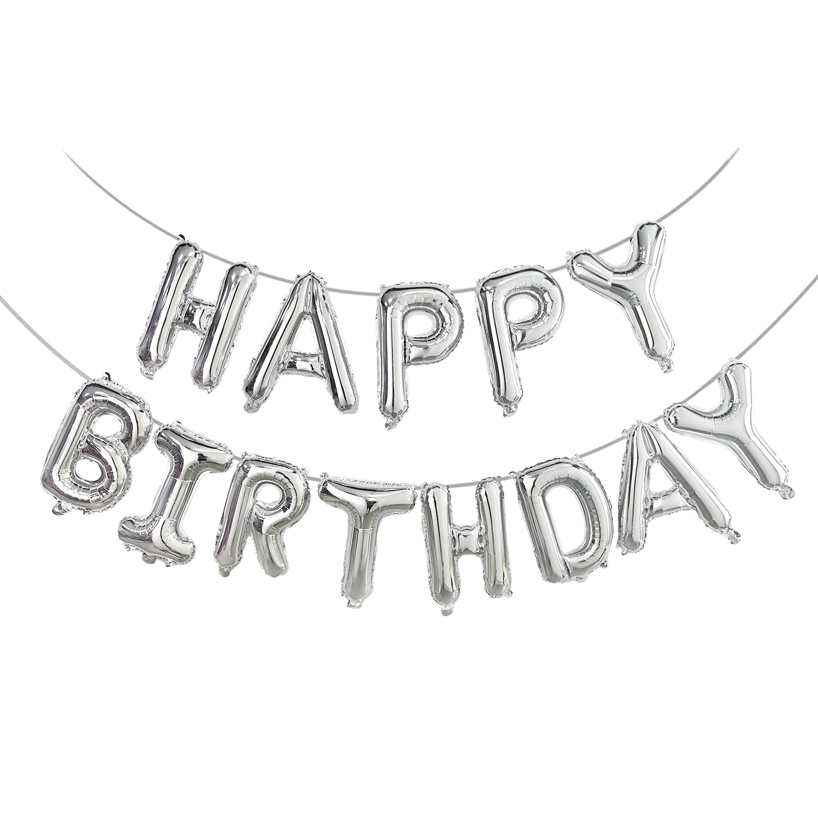 YuBeiKoo Silver Happy Birthday Banner Balloon 16 Inch Foil Letters Balloons, Birthday Decorations and Party Supplies, Suitable for Kids Boys Girls & Adults, Party Backdrop