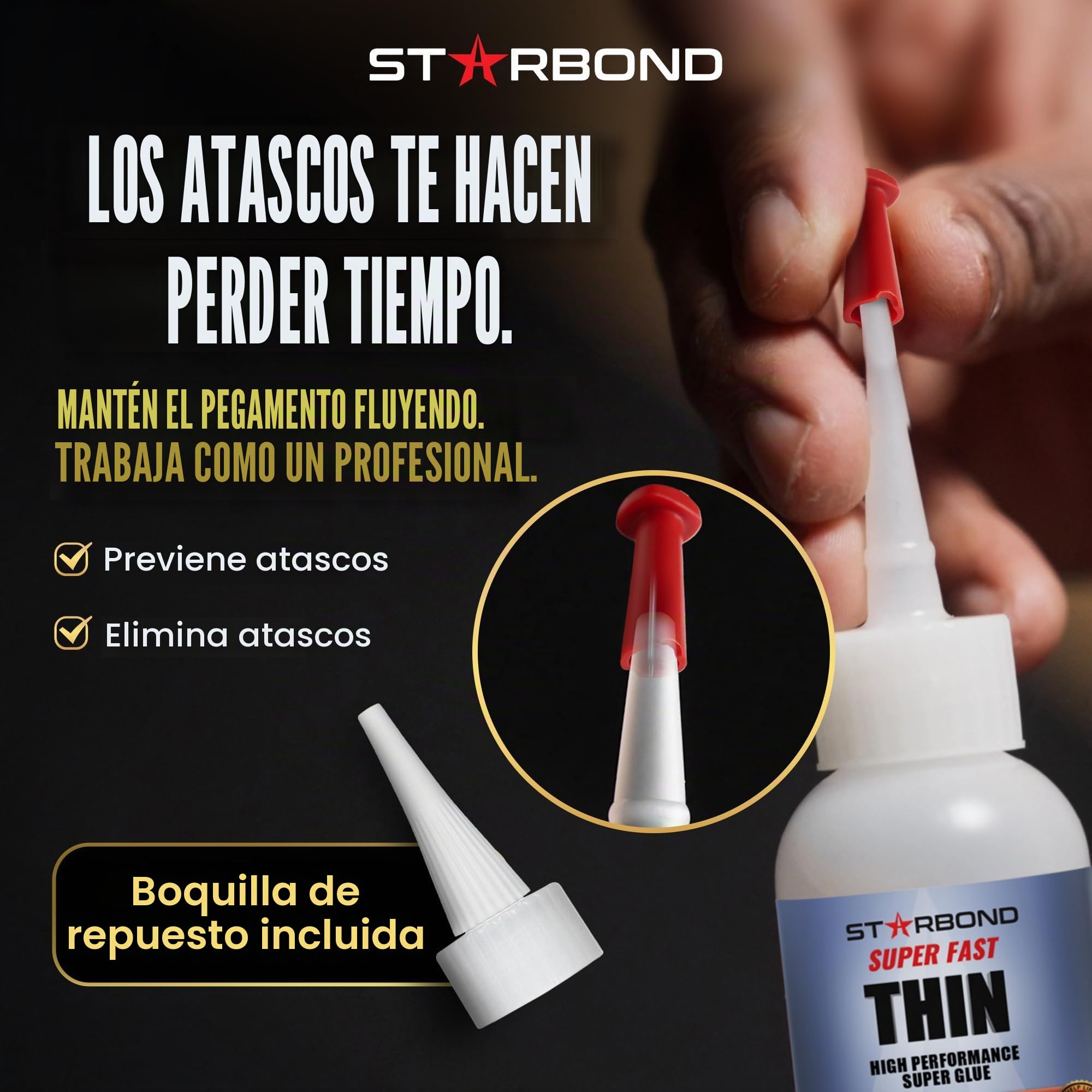 Starbond EM-02 Super Fast Thin - Adhesivo de cianoacrilato instantáneo prémium, pegamento instantáneo con una tapa adicional y micropuntas, 59 ml (para carpintería, tallado de bolígrafos, pasatiempos, estabilización, acabado, incrustación)