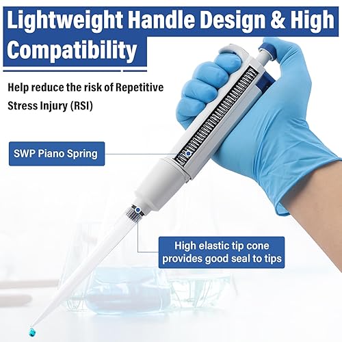 Miniatura 3 de Pipeta de volumen ajustable de 0.2 fl oz, micropipeta de laboratorio de un solo canal de 0.0-0.2 fl oz, micropipeta líquida manual para laboratorio