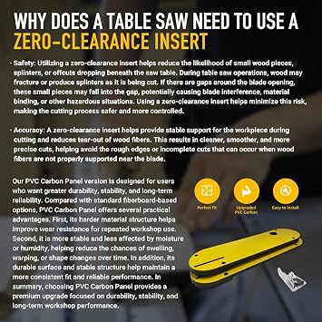 PVC Carbon Zero Clearance Table Saw Insert Fits for DeWalt 7491, 7491RS, 7490 (Type 1), 744, 745, 746, 7480, with Riving Knife Slot, Tear Resistant for Dado Blade, Throat Plate Insert, 2 Pack