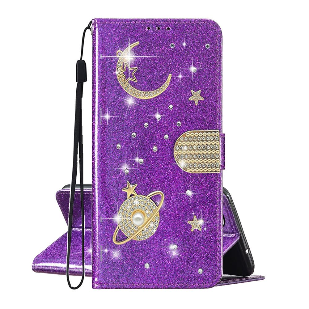 Custodia Portafoglio Con Rombi Glitter Per IPhone XS Max, In Similpelle Con Chiusura Magnetica, Rosa, 3 Slot Carte