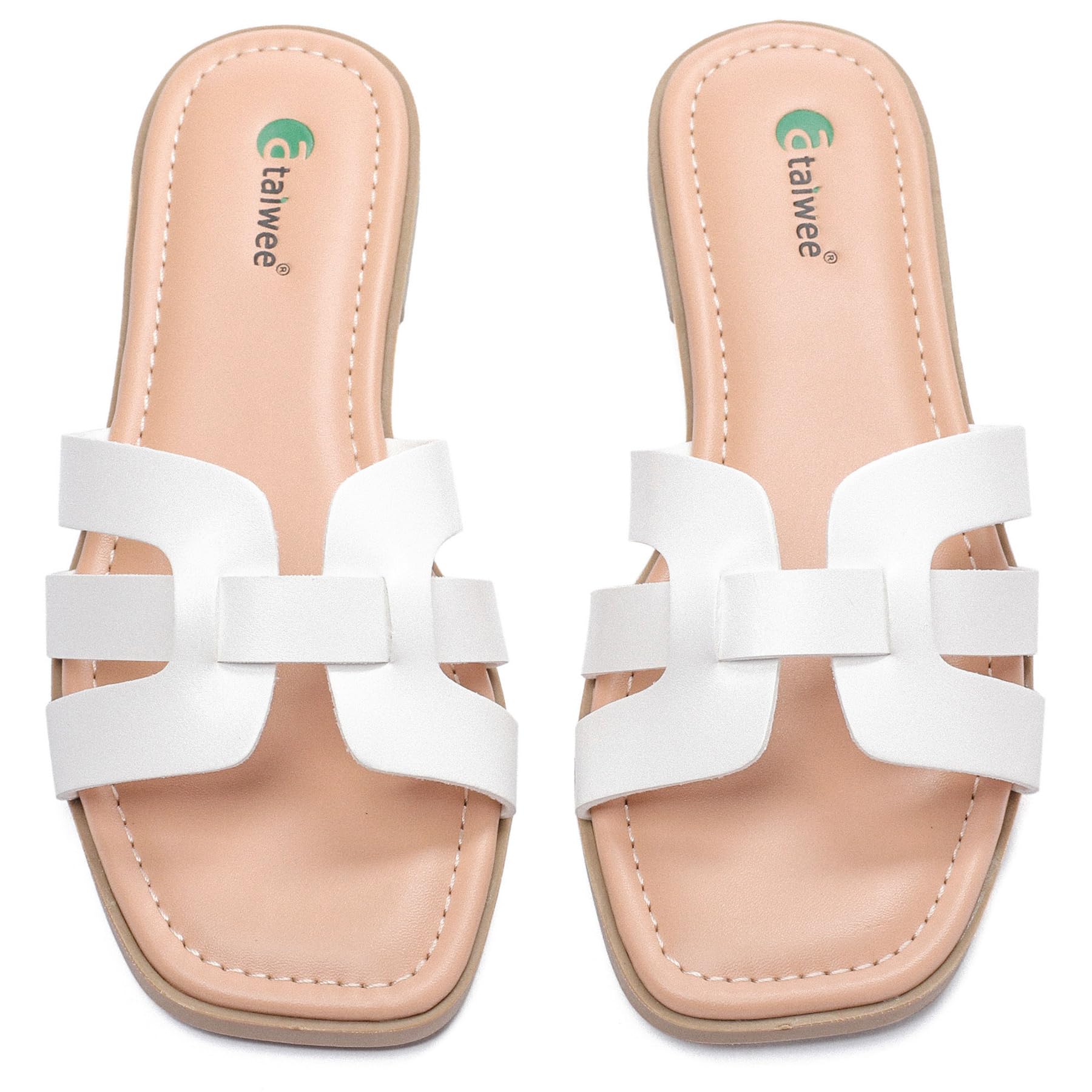 Ataiwee Damen Flache Sandalen für den Sommer - Bequeme Pantoletten aus Kunstleder,Elegante und Lässige Slip-on Pantoletten mit Offener Spitze, (2307018,weiß/MF,38 EU)