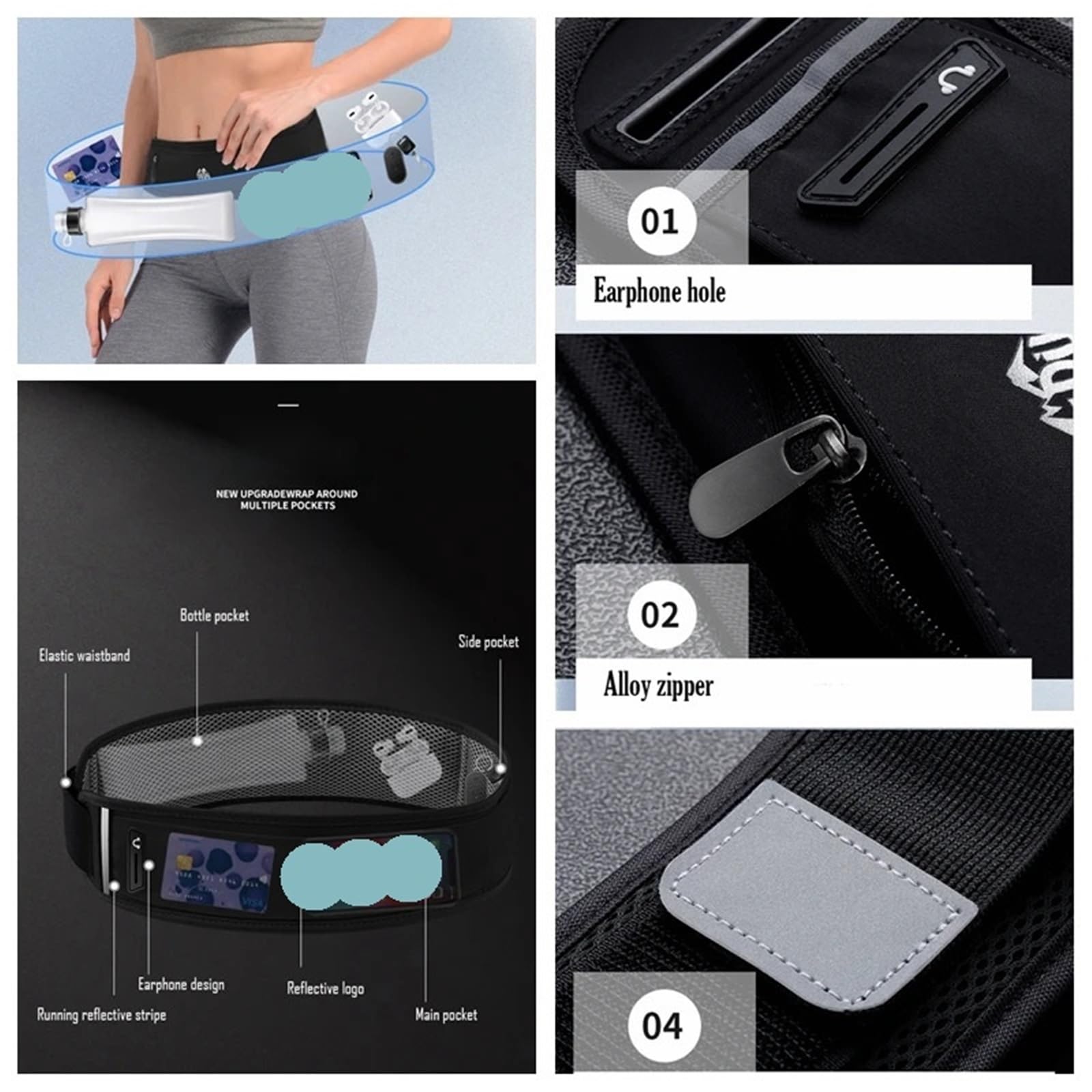 Riñonera for Correr con Botella de Agua, Bolsa for teléfono Deportivo, riñonera Invisible for Hombre y Mujer, Verano for Gimnasio, Fitness maratón para Trotar(Only Grey Bag,L)