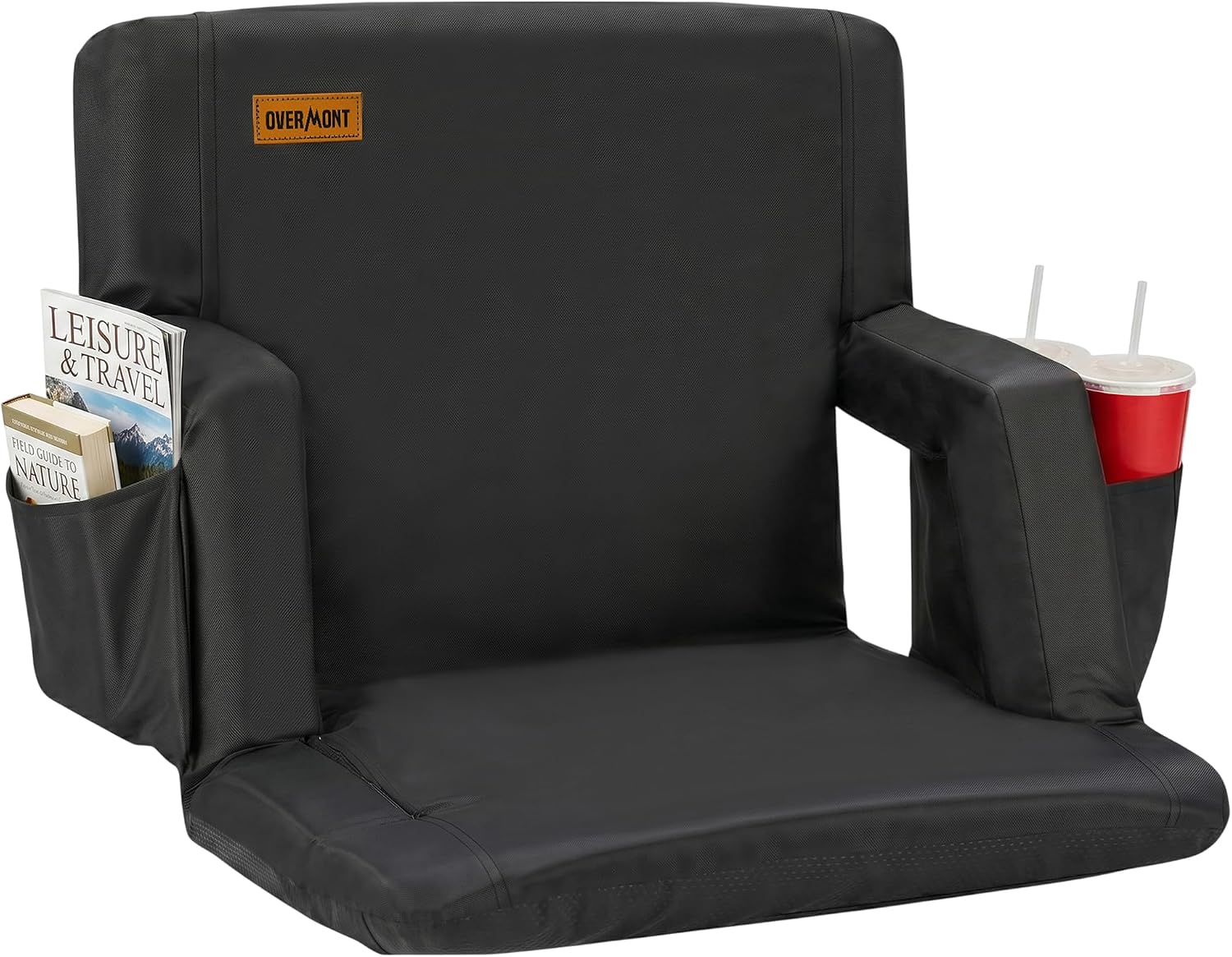 Overmont Stadium Seat Cushion, Adjustable Bleacher Chair with Back Support | Adjustable Armrests, Dual Steel Hooks, Padded Backpack Straps, 2 Cup Holders and Storage Pockets for Easy Game-Day Use