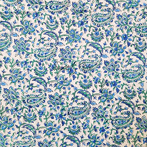 Sweet Us Block Print Tablecloth For Round Tables And One Napkin Set, Cotton Paisley Love Floral Kitchen Dining Table Cloth, Table Cover For Indoors And Outdoors, Blue, Green, White, 72 In Round #TOP2