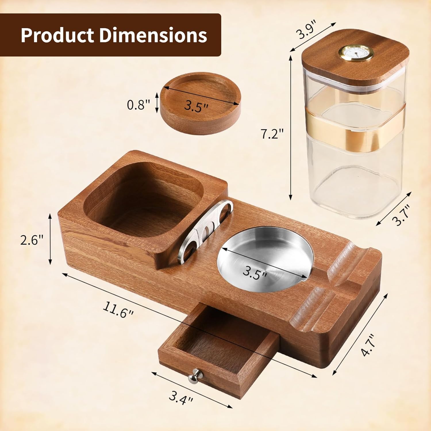 SWEWARM Humidor de cigarros y cenicero de puros, juego de cenicero de