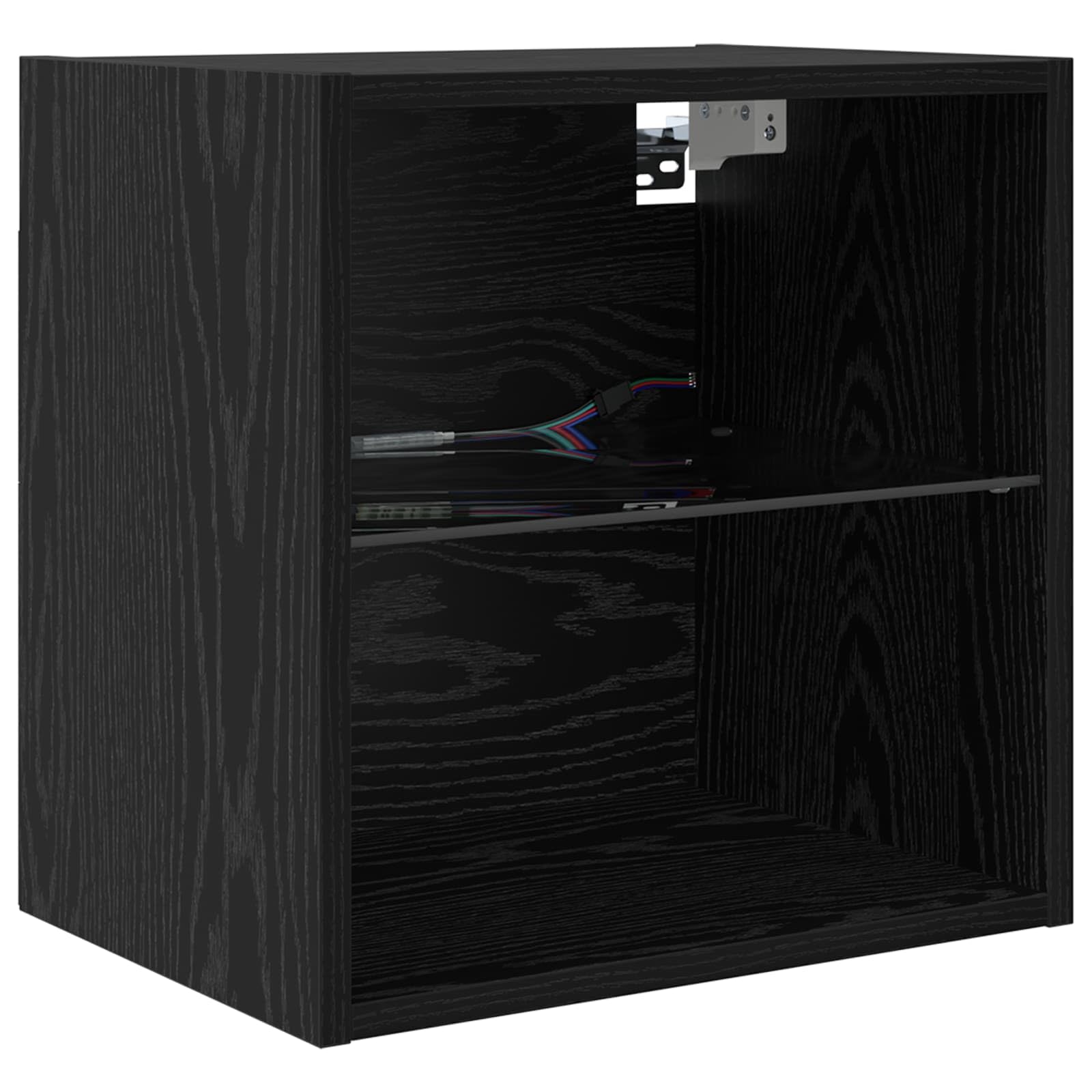 Mueble de TV con tiras de luz LED, efecto roble negro, 8 piezas, montaje en pared, con cajón, compartimento, estante y espacio de almacenamiento para sala de estar, cine en casa, juegos