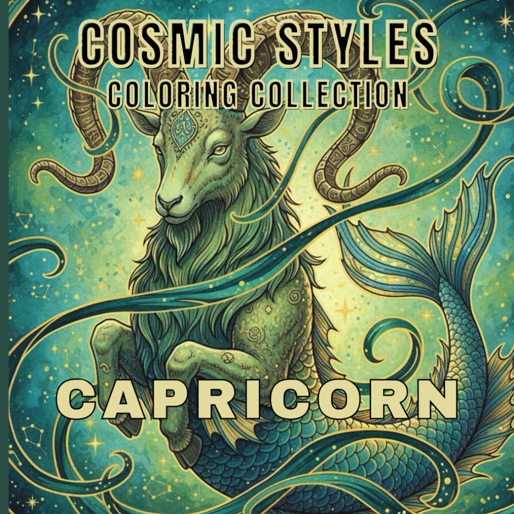 Capricorn Coloring Book for Adults and Teens: Relaxing Zodiac Mandalas, Celestial Art, Symbolic Astrology Designs and Cosmic Illustrations for Stress ... (Cosmic Styles Coloring Collection)