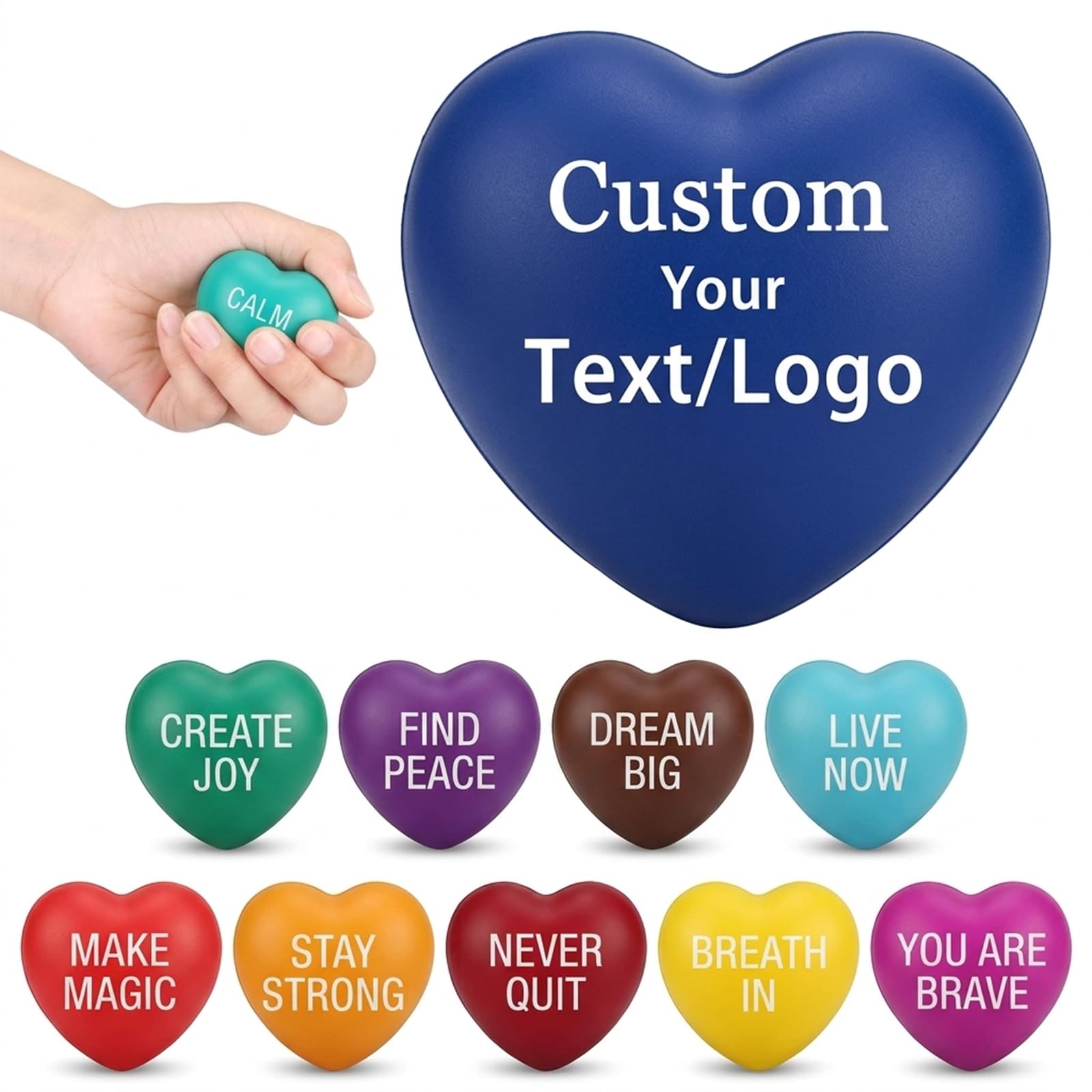 Solarix Custom Stress Balls with Personalised Logo & Text Print (Heart)