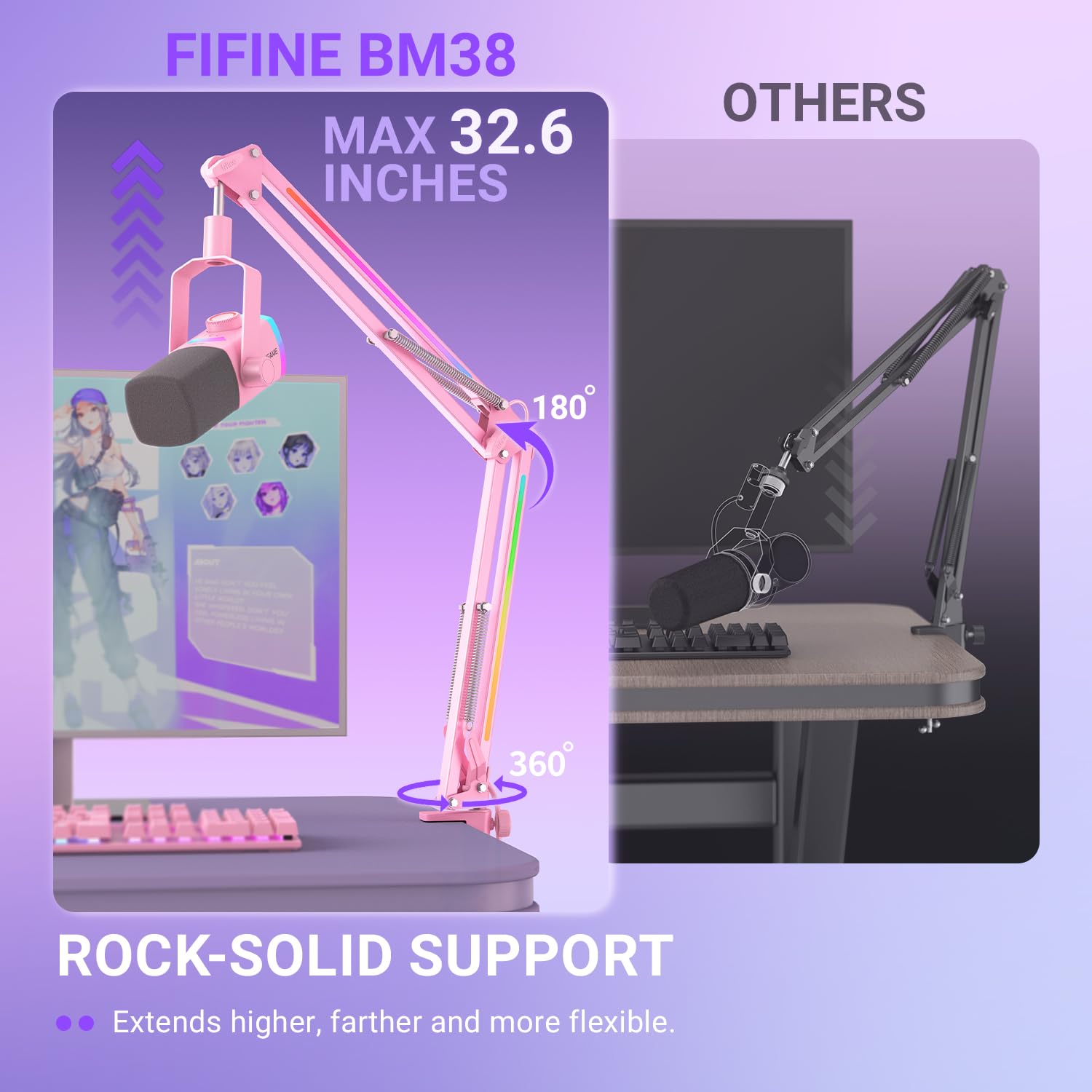 Amazon.com: FIFINE AmpliGame BM38P Metal RGB Microphone Boom Arm