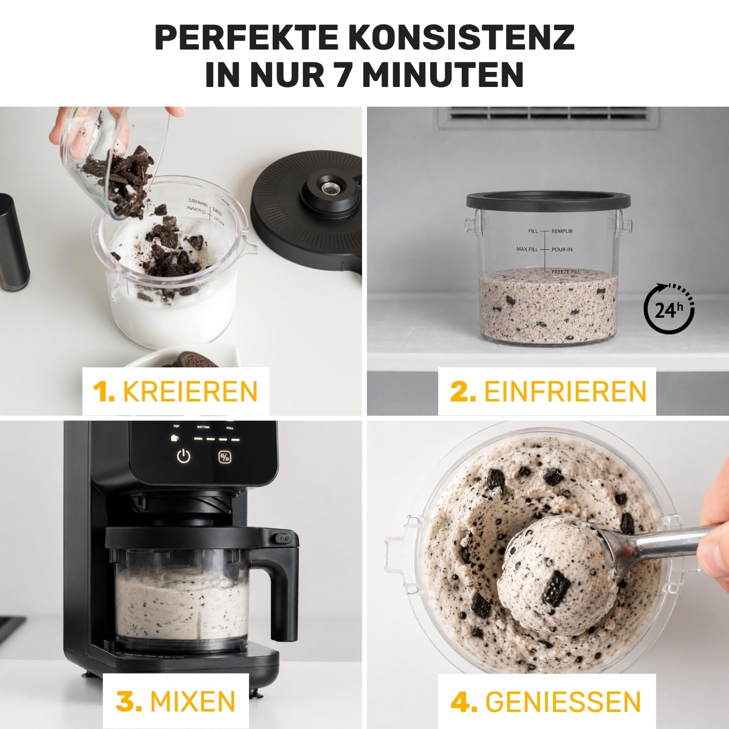 Taurus Gelato Flow Elektrische Eismaschine mit 12 Programmen und 3 Behältern