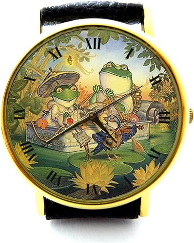 Frog River Cruise Reloj de cuero Frog Boat Trip Ladies Watch, Unisex Reloj, Funny Frog Jewelry P531