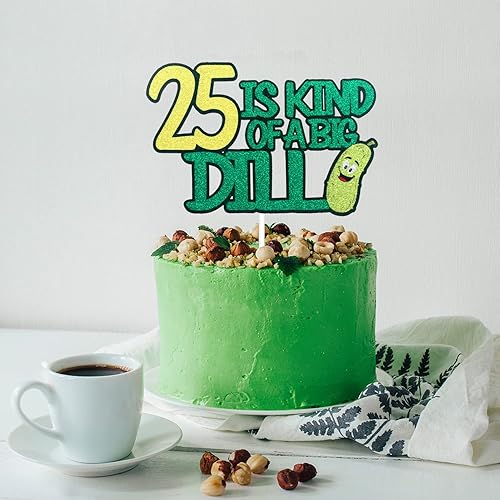 Miniatura 3 de 25 is Kind of a Big Dill Happy Birthday Cake Topper  Divertidas decoraciones de pepinillo verde con purpurina para cumpleaños 25 para mujeres y