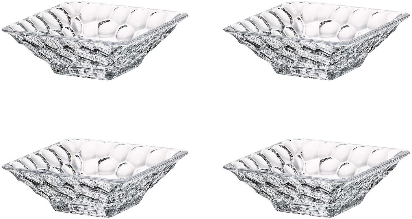 Barski Glass Small Bowl - Square - Pebbled Textured Exterior Design - 4.2" - Set of 4 - for Ice Cream - Nuts - Chocolate - Fruit - Candy - Made in Europe
