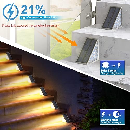 Miniatura 3 de Luces LED Solares para Escalones Impermeables Luces de Escalera para Exteriores, Luz Solar de Cubierta Blanca Cálida IP67 Luces de Decoración