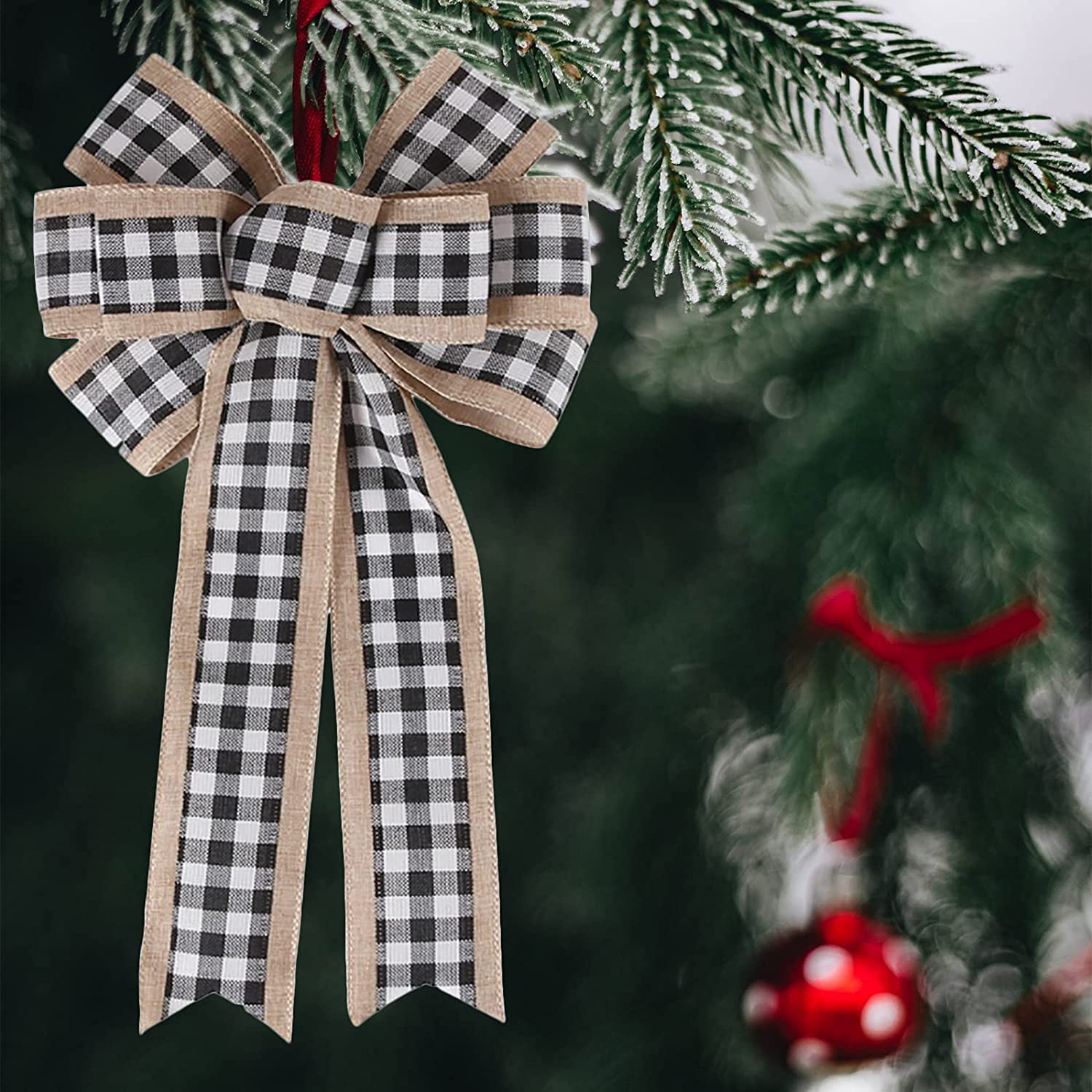 Weihnachtsbogen, kleine Weihnachtsbaum Dekoration, Weihnachtsschleifen, Schleifenband, dekorativ, 7 Stück, Büffelkaro-Schleife, Weihnachtsschleife for Weihnachtsbaumparty, Sortiert