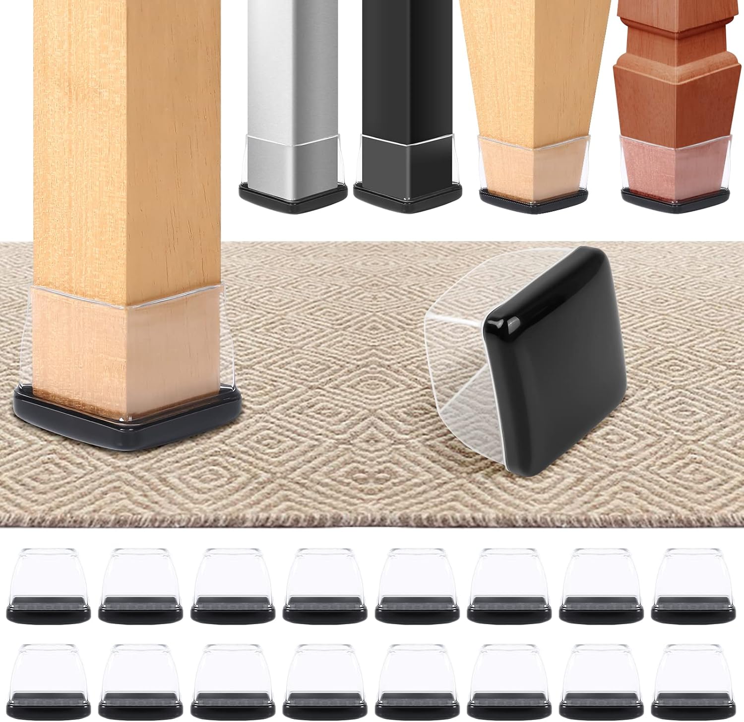 32 PCS Square Furniture Sliders for Carpet and Hardwood Floors, Large Chair Sliders for Carpeted