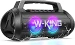 W-KING Haut-parleur Bluetooth Loud, 120W Haut-parleur portable Bluetooth Wireless Party Boombox avec 2* Subwoofer/70W Basse profonde, lumières/IPX6/42H/DSP/EQ/BT5.4/USB/TF/AUX, 110dB Haut Parleur Stereo Sound