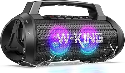 W-KING Bluetooth Lautsprecher 120W Peak, Tragbare Party-Box mit 70W Bass Boost, 4 Treiber/IPX6/42h/BT5.4/DSP/EQ/Stereo-Pairing/RGB, Ideal für Camping, Strand, Garten, Sommerparty & Outdoor-Aktivitäten